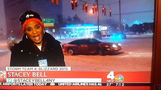 Idiot Asshat Hero Drifts In Live News Report On East Coast Blizzard